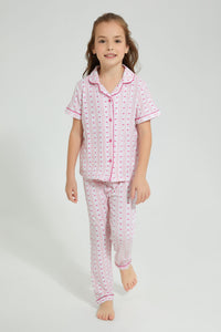 Redtag-Pink-Printed-Stripe-&-Heart-Knitted-Nightsuit-Colour:Pink,-Filter:Girls-(2-to-8-Yrs),-Girls-Pyjama-Sets,-New-In,-New-In-GIR,-Non-Sale,-S22B,-Section:Kidswear-Girls-2 to 8 Years