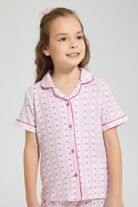 Redtag-Pink-Printed-Stripe-&-Heart-Knitted-Nightsuit-Colour:Pink,-Filter:Girls-(2-to-8-Yrs),-Girls-Pyjama-Sets,-New-In,-New-In-GIR,-Non-Sale,-S22B,-Section:Kidswear-Girls-2 to 8 Years