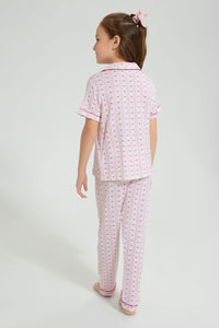 Redtag-Pink-Printed-Stripe-&-Heart-Knitted-Nightsuit-Colour:Pink,-Filter:Girls-(2-to-8-Yrs),-Girls-Pyjama-Sets,-New-In,-New-In-GIR,-Non-Sale,-S22B,-Section:Kidswear-Girls-2 to 8 Years