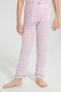 Redtag-Pink-Printed-Stripe-&-Heart-Knitted-Nightsuit-Colour:Pink,-Filter:Girls-(2-to-8-Yrs),-Girls-Pyjama-Sets,-New-In,-New-In-GIR,-Non-Sale,-S22B,-Section:Kidswear-Girls-2 to 8 Years