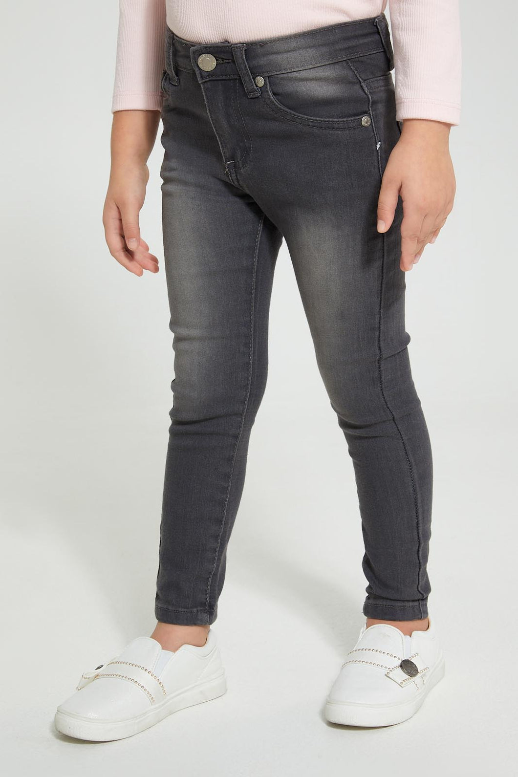 Redtag-Grey-Basic-5Pocket-Jean-Jeans-Slim-Fit-Girls-2 to 8 Years