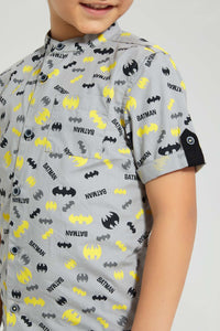 Redtag-Grey-Batman-Short-Sleeve-Shirt-Casual-Shirts-Boys-2 to 8 Years