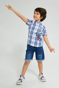 Redtag-White-Check-Spiderman-Shirt-Casual-Shirts-Boys-2 to 8 Years