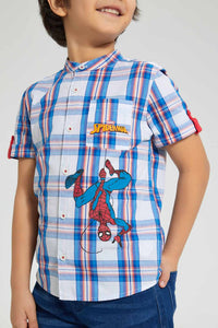 Redtag-White-Check-Spiderman-Shirt-Casual-Shirts-Boys-2 to 8 Years