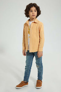 Redtag-Yellow-Check-Shirt-And-T-Shirt-Set-Casual-Shirts-Boys-2 to 8 Years