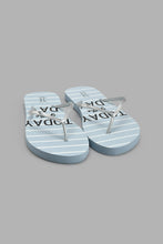 Load image into Gallery viewer, Redtag-Silver-Flip-Flop-With-Blue-Slogan-Stripe-Flip-Flop-Flip-Flops-Women&#39;s-
