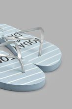 Load image into Gallery viewer, Redtag-Silver-Flip-Flop-With-Blue-Slogan-Stripe-Flip-Flop-Flip-Flops-Women&#39;s-
