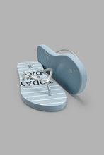 Load image into Gallery viewer, Redtag-Silver-Flip-Flop-With-Blue-Slogan-Stripe-Flip-Flop-Flip-Flops-Women&#39;s-
