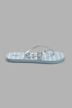 Load image into Gallery viewer, Redtag-Silver-Flip-Flop-With-Blue-Slogan-Stripe-Flip-Flop-Flip-Flops-Women&#39;s-
