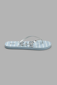 Redtag-Silver-Flip-Flop-With-Blue-Slogan-Stripe-Flip-Flop-Flip-Flops-Women's-