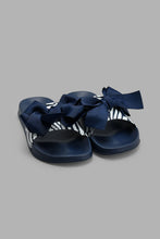 Load image into Gallery viewer, Redtag-Navy-Bow-Trim-Slide-Sliders-Women&#39;s-
