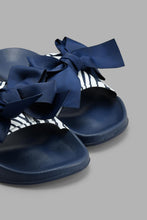 Load image into Gallery viewer, Redtag-Navy-Bow-Trim-Slide-Sliders-Women&#39;s-
