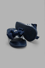 Load image into Gallery viewer, Redtag-Navy-Bow-Trim-Slide-Sliders-Women&#39;s-
