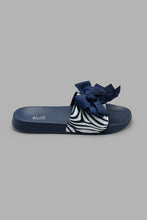 Load image into Gallery viewer, Redtag-Navy-Bow-Trim-Slide-Sliders-Women&#39;s-
