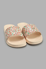 Load image into Gallery viewer, Redtag-Beige-Floral-Print-Slide-Sliders-Women&#39;s-
