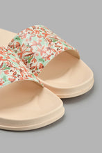 Load image into Gallery viewer, Redtag-Beige-Floral-Print-Slide-Sliders-Women&#39;s-
