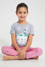 Load image into Gallery viewer, Redtag-Pink-Aop-Girl-Print-Nightsuit-Pyjama-Sets-Girls-2 to 8 Years
