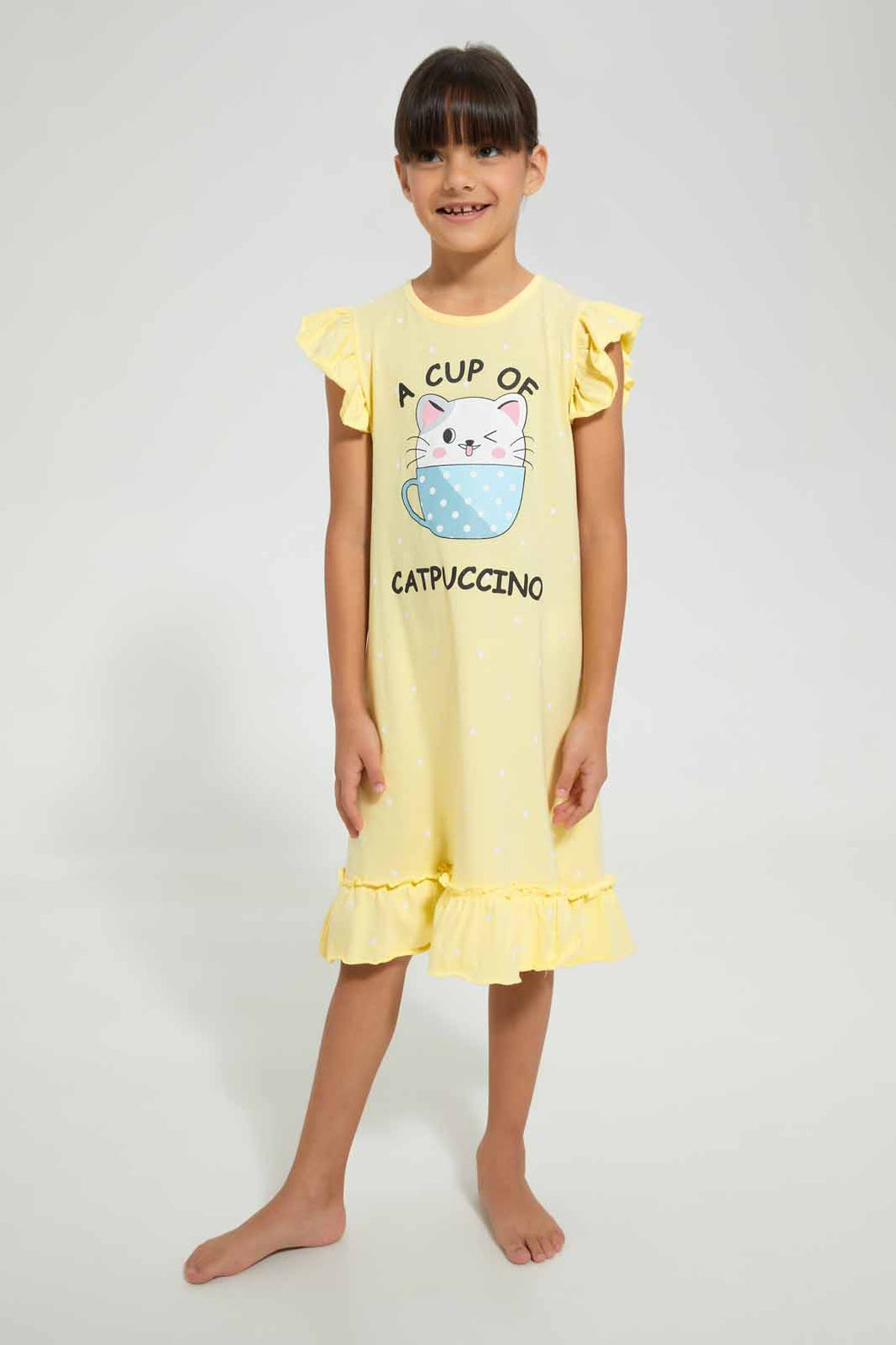 Redtag-Yellow-Aop-Print-Owl-Nightshirt-Nightshirts-Girls-2 to 8 Years