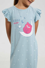 Load image into Gallery viewer, Redtag-Blue-Aop-Teddy-Print-Nightshirt-Nightshirts-Girls-2 to 8 Years
