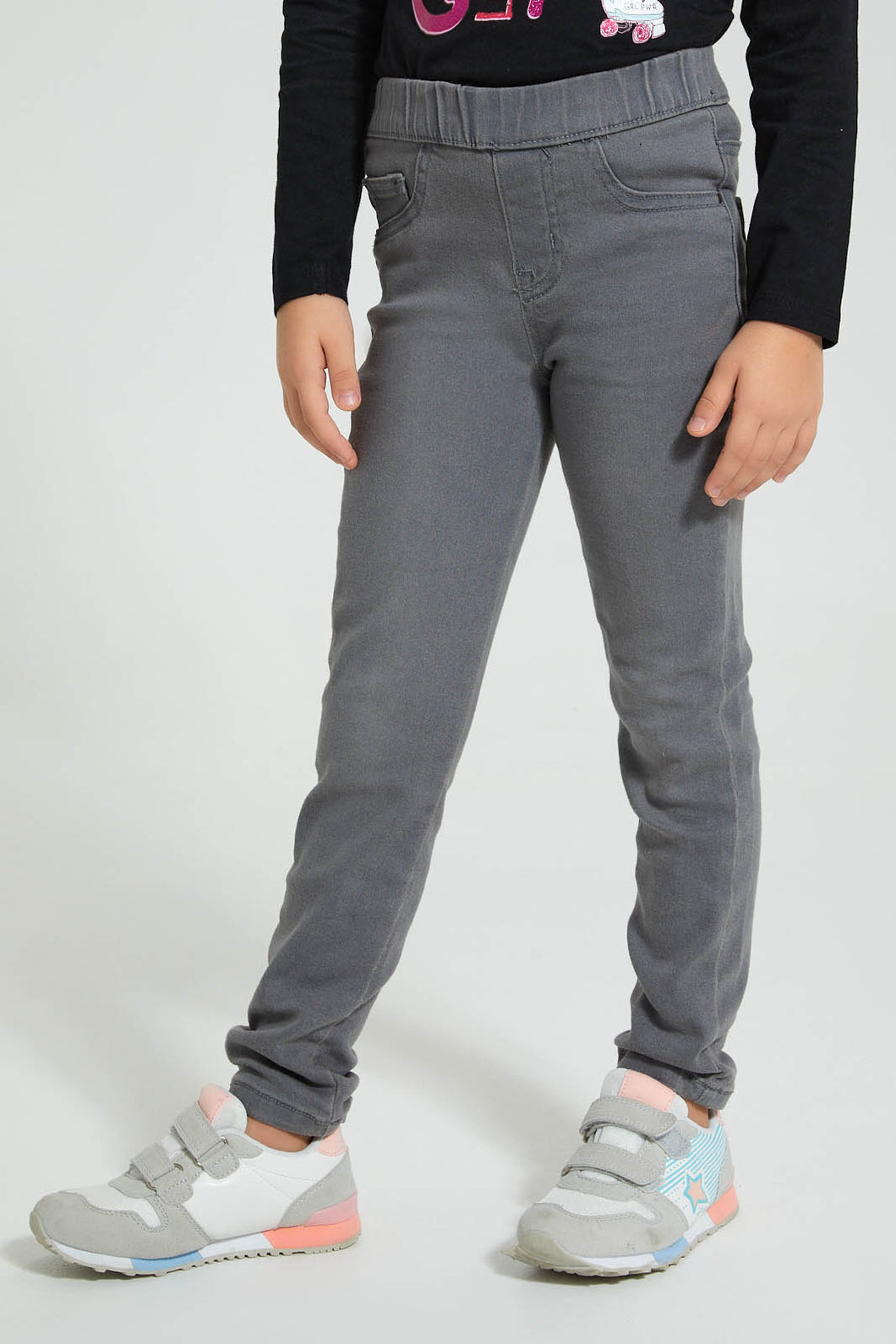 Redtag-Grey-Basic-Jegging-Jeggings-Girls-2 to 8 Years