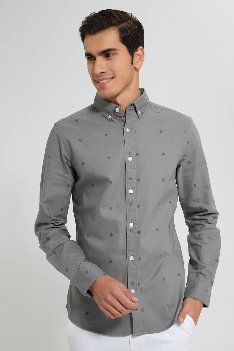 Redtag-Grey-Printed-Oxford-Shirt-Casual-Shirts-Men's-