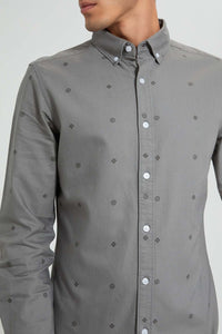 Redtag-Grey-Printed-Oxford-Shirt-Casual-Shirts-Men's-