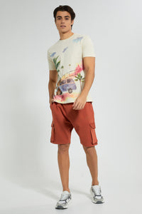 Redtag-Beige-Printed-T-Shirt-Graphic-Prints-Men's-