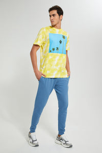 Redtag-Yellow-Tie-&-Dye-With-Chest-Print-T-Shirt-All-Over-Prints-Men's-