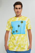 Load image into Gallery viewer, Redtag-Yellow-Tie-&amp;-Dye-With-Chest-Print-T-Shirt-All-Over-Prints-Men&#39;s-
