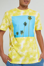 Load image into Gallery viewer, Redtag-Yellow-Tie-&amp;-Dye-With-Chest-Print-T-Shirt-All-Over-Prints-Men&#39;s-
