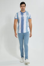 تنزيل الصورة على معرض الصور، Redtag-White-Blue-Stripe-T-Shirt-Striped-Men&#39;s-
