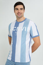 تنزيل الصورة على معرض الصور، Redtag-White-Blue-Stripe-T-Shirt-Striped-Men&#39;s-
