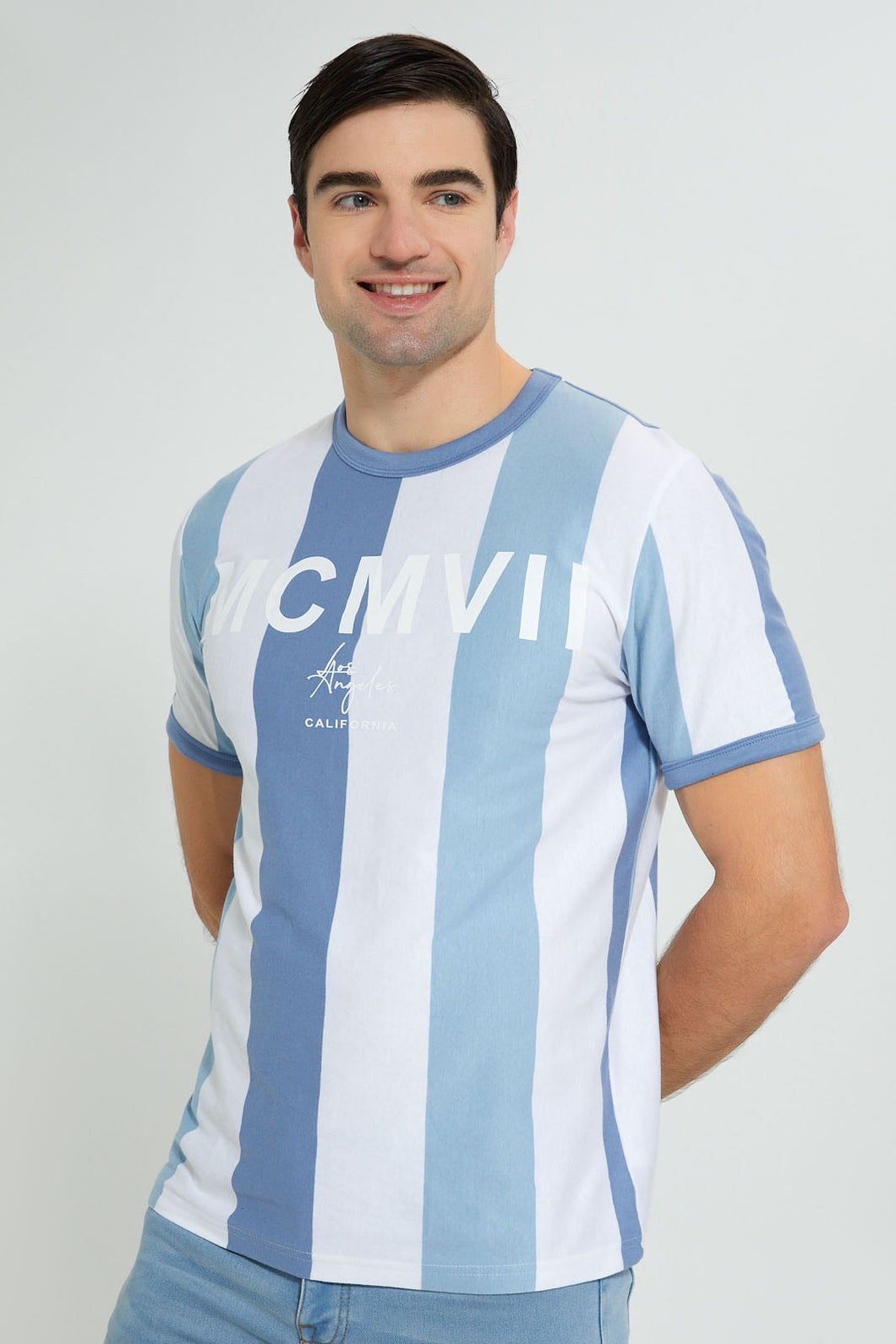 Redtag-White-Blue-Stripe-T-Shirt-Striped-Men's-