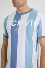 تنزيل الصورة على معرض الصور، Redtag-White-Blue-Stripe-T-Shirt-Striped-Men&#39;s-
