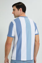 تنزيل الصورة على معرض الصور، Redtag-White-Blue-Stripe-T-Shirt-Striped-Men&#39;s-
