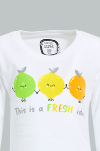 Redtag-White-L/S-Fruit-Graphic-T-Shirt-Graphic-Prints-Infant-Girls-3 to 24 Months