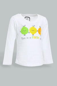 Redtag-White-L/S-Fruit-Graphic-T-Shirt-Graphic-Prints-Infant-Girls-3 to 24 Months