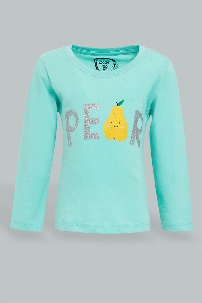 Redtag-Mint-L/S-Palm-Graphic-T-Shirt-Graphic-Prints-Infant-Girls-3 to 24 Months