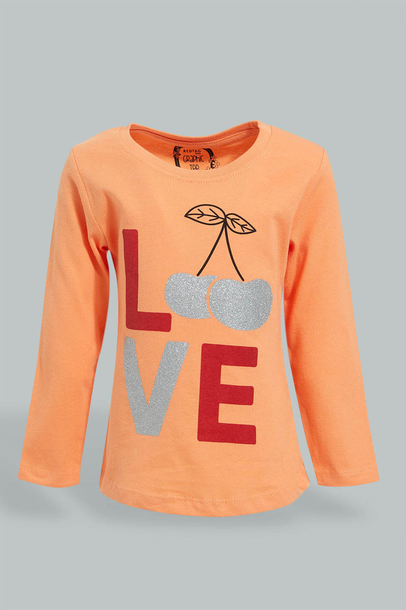 Redtag-Coral-L/S-Graphic-T-Shirt-Graphic-Prints-Infant-Girls-3 to 24 Months