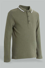 Load image into Gallery viewer, Redtag-Olive-Ottoman-Long-Sleeve-Polo-Shirt-Polo-Shirts-Boys-2 to 8 Years
