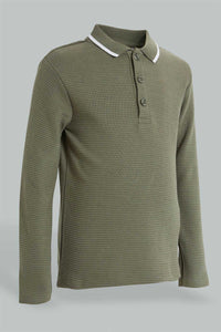 Redtag-Olive-Ottoman-Long-Sleeve-Polo-Shirt-Polo-Shirts-Boys-2 to 8 Years