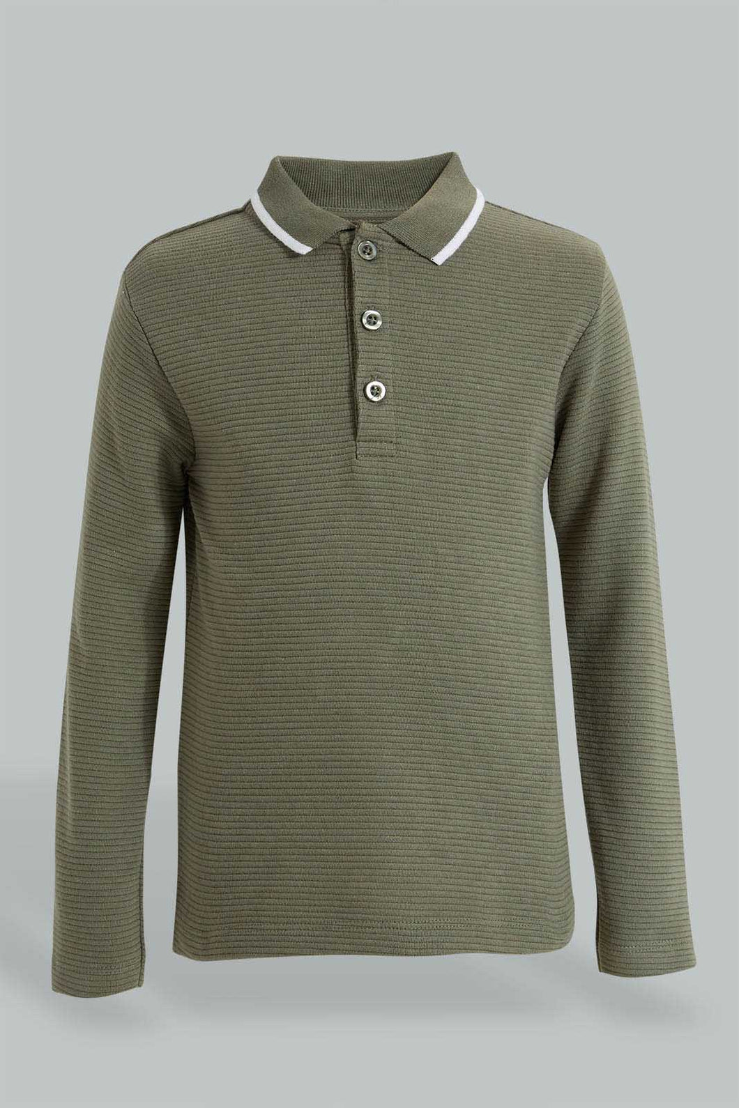 Redtag-Olive-Ottoman-Long-Sleeve-Polo-Shirt-Polo-Shirts-Boys-2 to 8 Years