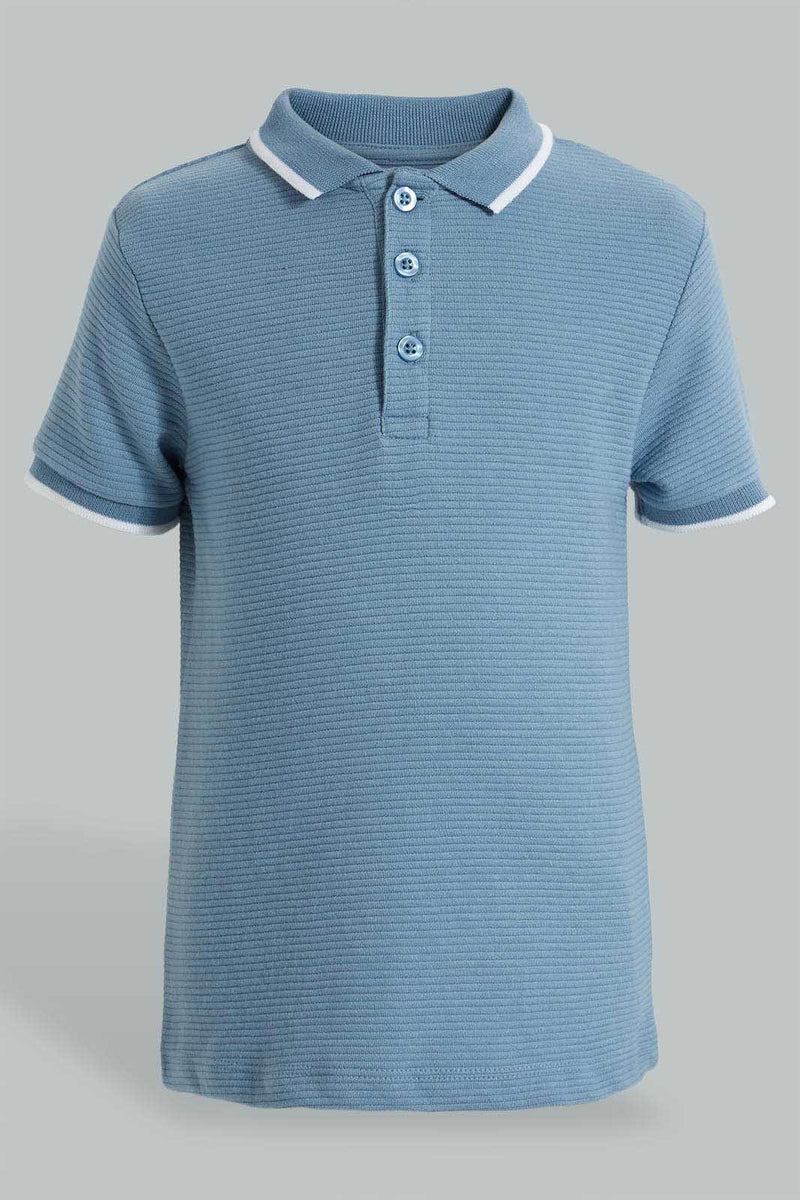 Redtag-Blue-Ottoman-Short-Sleeve-Polo-Shirt-Polo-Shirts-Boys-2 to 8 Years