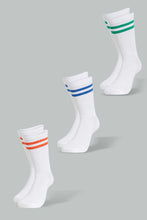 Load image into Gallery viewer, White Stripe Calf-Length Socks For Men (Pack of 3)
