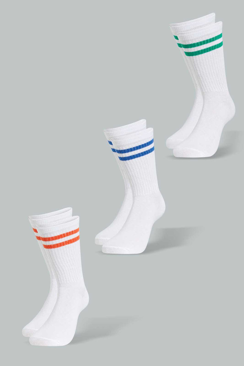 White Stripe Calf-Length Socks For Men (Pack of 3)