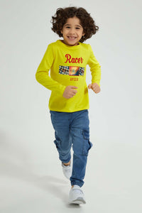 Redtag-Yellow-Racer-Lenticular-Tshirt-All-Over-Prints-Boys-2 to 8 Years