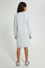 Load image into Gallery viewer, Redtag-Grey-Melange-Slogan-Sweatshirt-Dress-Dresses-Senior-Girls-9 to 14 Years
