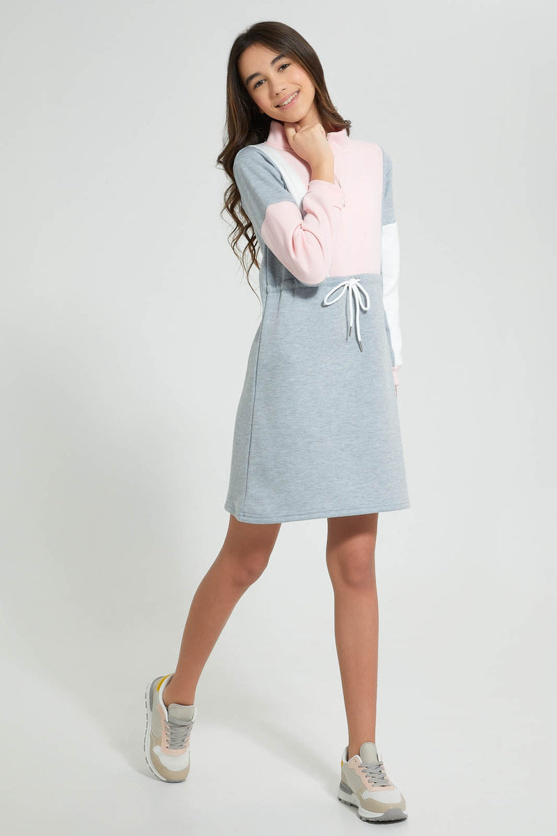 Redtag-Grey/Pink/White-Colorblocking-Dress-Dresses-Senior-Girls-9 to 14 Years