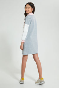 Redtag-Grey/Pink/White-Colorblocking-Dress-Dresses-Senior-Girls-9 to 14 Years