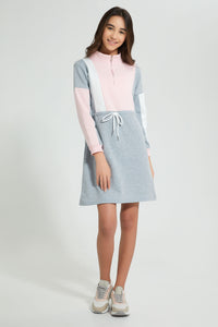 Redtag-Grey/Pink/White-Colorblocking-Dress-Dresses-Senior-Girls-9 to 14 Years
